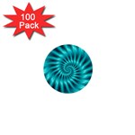 Glossy Turquoise Spiral Fractal  1  Mini Button (100 pack) 