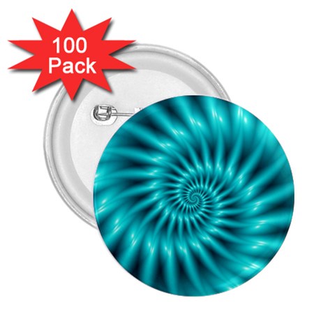 Glossy Turquoise Spiral Fractal  2.25  Button (100 pack) from ArtsNow.com Front