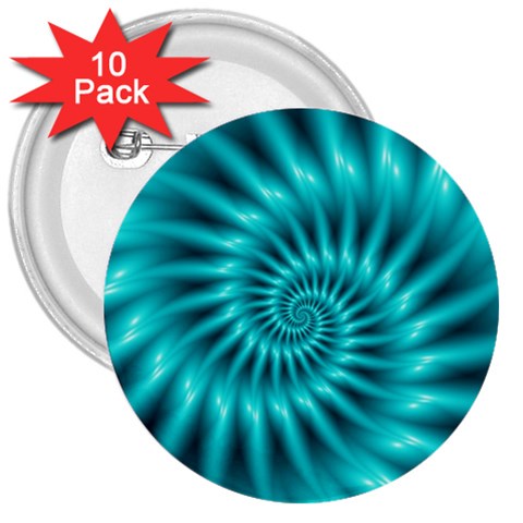 Glossy Turquoise Spiral Fractal  3  Button (10 pack) from ArtsNow.com Front