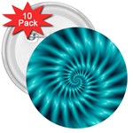 Glossy Turquoise Spiral Fractal  3  Button (10 pack)