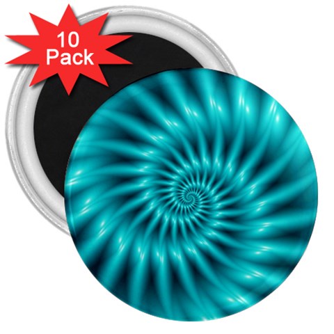 Glossy Turquoise Spiral Fractal  3  Magnet (10 pack) from ArtsNow.com Front