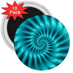 Glossy Turquoise Spiral Fractal  3  Magnet (10 pack)