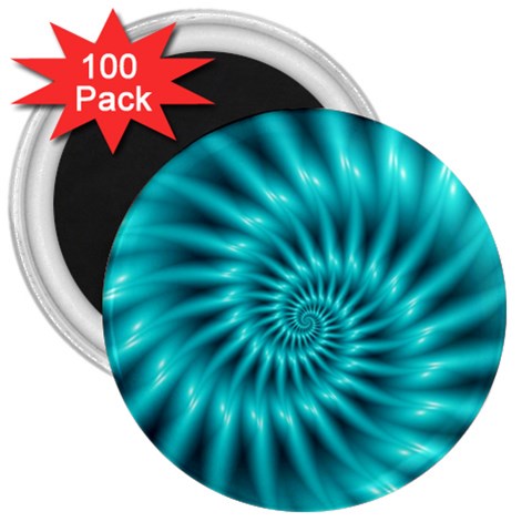 Glossy Turquoise Spiral Fractal  3  Magnet (100 pack) from ArtsNow.com Front