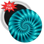 Glossy Turquoise Spiral Fractal  3  Magnet (100 pack)