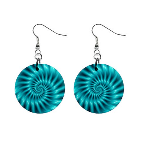 Glossy Turquoise Spiral Fractal  1  Button Earrings from ArtsNow.com Front