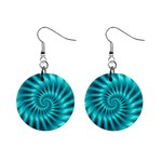 Glossy Turquoise Spiral Fractal  1  Button Earrings