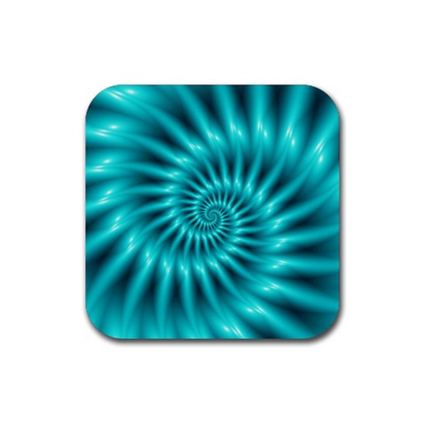 Glossy Turquoise Spiral Fractal  Rubber Coaster (Square) from ArtsNow.com Front