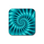 Glossy Turquoise Spiral Fractal  Rubber Coaster (Square)