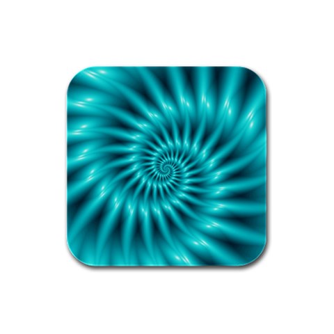 Glossy Turquoise Spiral Fractal  Rubber Square Coaster (4 pack) from ArtsNow.com Front