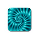 Glossy Turquoise Spiral Fractal  Rubber Square Coaster (4 pack)