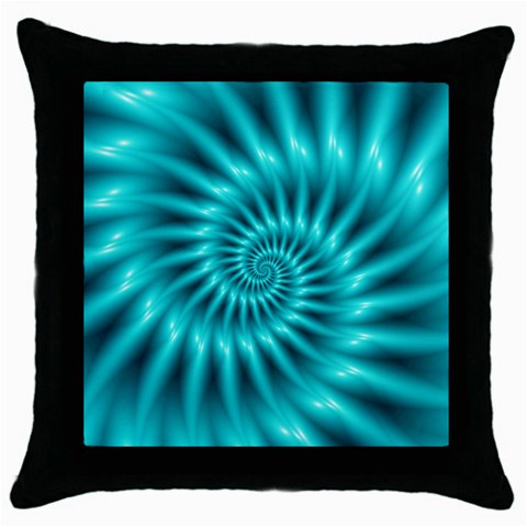 Glossy Turquoise Spiral Fractal  Throw Pillow Case (Black) from ArtsNow.com Front