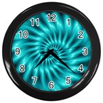 Glossy Turquoise Spiral Fractal  Wall Clock (Black)