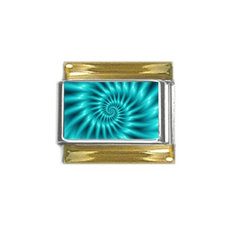 Glossy Turquoise Spiral Fractal  Gold Trim Italian Charm (9mm) from ArtsNow.com Front