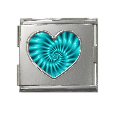 Glossy Turquoise Spiral Fractal  Mega Link Heart Italian Charm (18mm) from ArtsNow.com Front