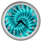 Glossy Turquoise Spiral Fractal  Wall Clock (Silver)