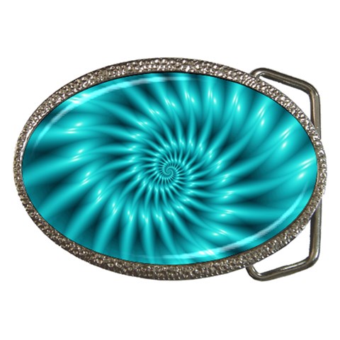 Glossy Turquoise Spiral Fractal  Belt Buckle from ArtsNow.com Front