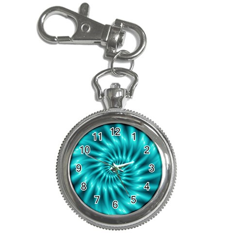 Glossy Turquoise Spiral Fractal  Key Chain Watch from ArtsNow.com Front