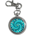 Glossy Turquoise Spiral Fractal  Key Chain Watch