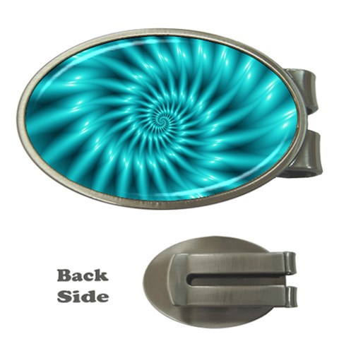 Glossy Turquoise Spiral Fractal  Money Clip (Oval) from ArtsNow.com Front