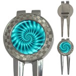 Glossy Turquoise Spiral Fractal  3-in-1 Golf Divot