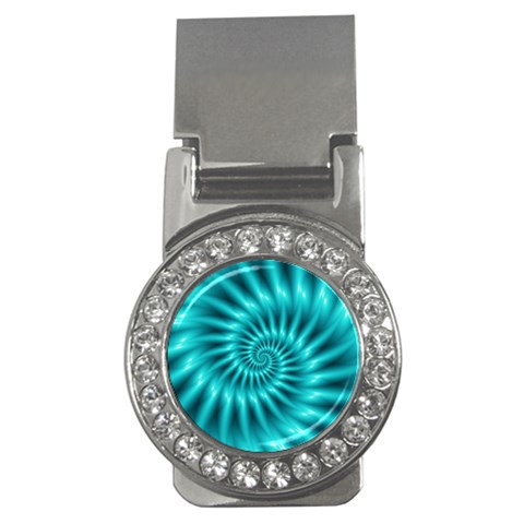 Glossy Turquoise Spiral Fractal  Money Clip (CZ) from ArtsNow.com Front