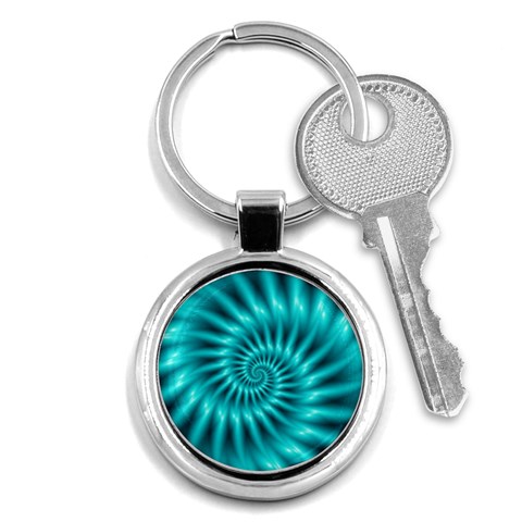 Glossy Turquoise Spiral Fractal  Key Chain (Round) from ArtsNow.com Front