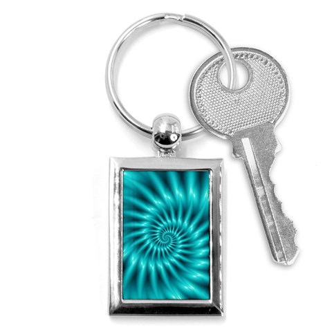 Glossy Turquoise Spiral Fractal  Key Chain (Rectangle) from ArtsNow.com Front