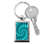 Glossy Turquoise Spiral Fractal  Key Chain (Rectangle)