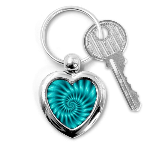 Glossy Turquoise Spiral Fractal  Key Chain (Heart) from ArtsNow.com Front