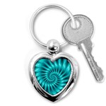 Glossy Turquoise Spiral Fractal  Key Chain (Heart)