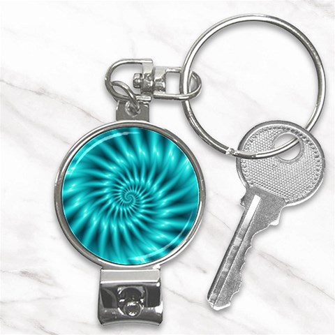 Glossy Turquoise Spiral Fractal  Nail Clippers Key Chain from ArtsNow.com Front