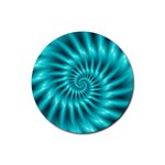 Glossy Turquoise Spiral Fractal  Rubber Coaster (Round)