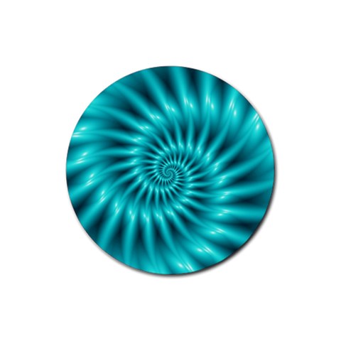 Glossy Turquoise Spiral Fractal  Rubber Round Coaster (4 pack) from ArtsNow.com Front