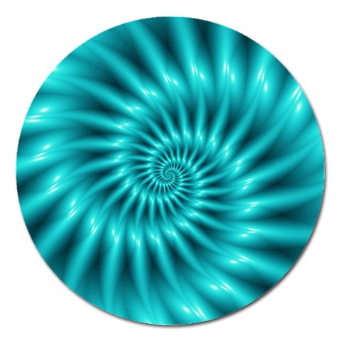 Glossy Turquoise Spiral Fractal  Magnet 5  (Round) from ArtsNow.com Front