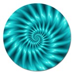 Glossy Turquoise Spiral Fractal  Magnet 5  (Round)