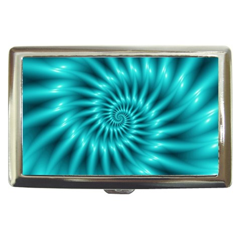 Glossy Turquoise Spiral Fractal  Cigarette Money Case from ArtsNow.com Front