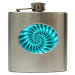 Glossy Turquoise Spiral Fractal  Hip Flask (6 oz)