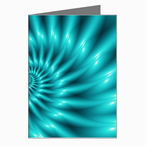 Glossy Turquoise Spiral Fractal  Greeting Card from ArtsNow.com Left