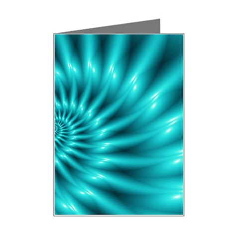 Glossy Turquoise Spiral Fractal  Mini Greeting Card from ArtsNow.com Left