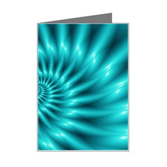 Glossy Turquoise Spiral Fractal  Mini Greeting Card from ArtsNow.com Left