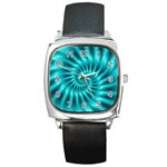 Glossy Turquoise Spiral Fractal  Square Metal Watch