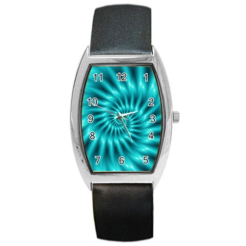 Glossy Turquoise Spiral Fractal  Barrel Style Metal Watch from ArtsNow.com Front