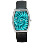 Glossy Turquoise Spiral Fractal  Barrel Style Metal Watch