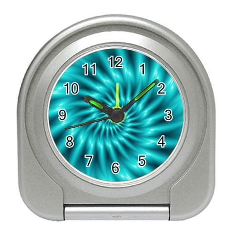 Glossy Turquoise Spiral Fractal  Travel Alarm Clock from ArtsNow.com Front