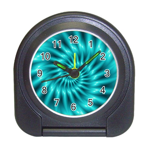 Glossy Turquoise Spiral Fractal  Travel Alarm Clock from ArtsNow.com Front