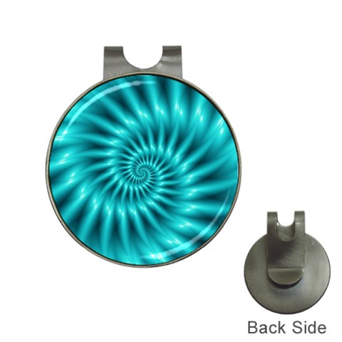 Glossy Turquoise Spiral Fractal  Golf Ball Marker Hat Clip from ArtsNow.com Front