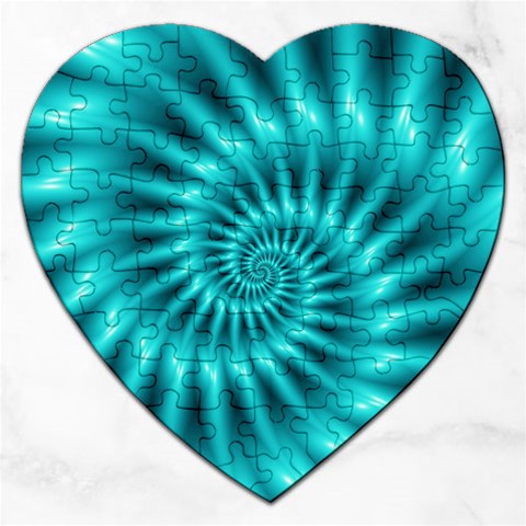 Glossy Turquoise Spiral Fractal  Jigsaw Puzzle (Heart) from ArtsNow.com Front