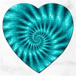 Glossy Turquoise Spiral Fractal  Jigsaw Puzzle (Heart)