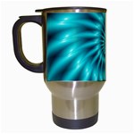 Glossy Turquoise Spiral Fractal  Travel Mug (White)