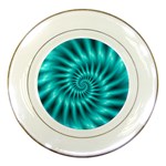 Glossy Turquoise Spiral Fractal  Porcelain Plate